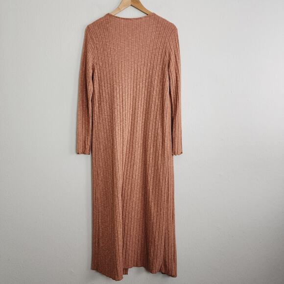 NEW Everly Brown Ribbed Waterfall Open Longline Duster Cardigan - Picture 9 of 10
